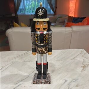 Leopard Print Nutcracker Soldier with Black and Gold Accents